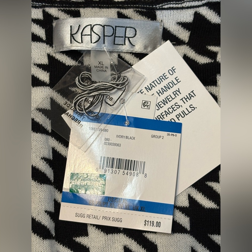 Kasper Black and White Houndstooth Open Front Topper Jacket/Cardigan XL NWT - Picture 6 of 13